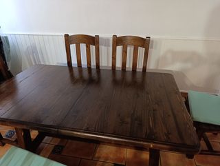 Mesa Comedor extensible Rústica Maciza + 7 sillas 