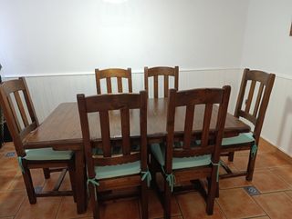 Mesa Comedor extensible Rústica Maciza + 7 sillas 