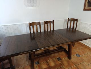 Mesa Comedor extensible Rústica Maciza + 7 sillas 