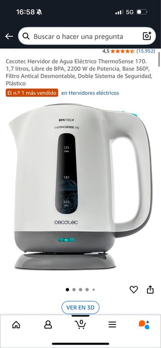 Tetera Hervidor de Agua Eléctrico 1.7 litros