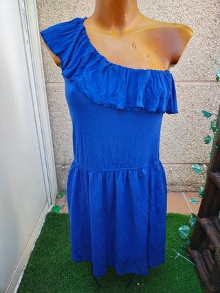 USADO-Vestido azul asimétrico, talla M-1567