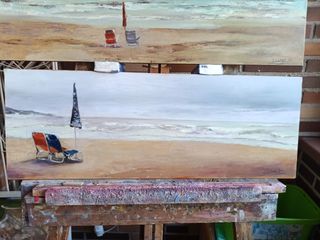 2 Quadri da spiaggia, olio su legno.