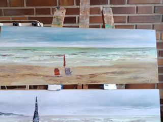 2 Quadri da spiaggia, olio su legno.
