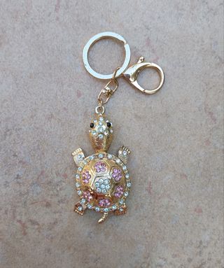 Llavero tortuga dorado con brillantes 