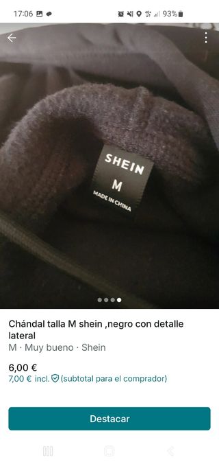 Chándal Shein negro talla M