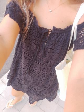 Vestido bardot azul oscuro de Topshop