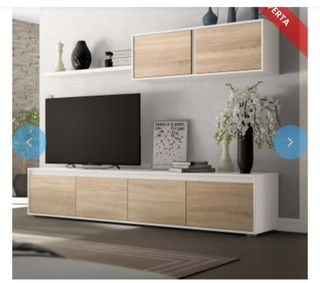 Mueble TV salón - blanco & madera