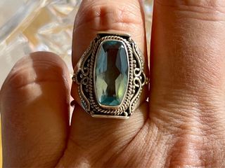 Anillo plata topacio azul estilo Art Deco