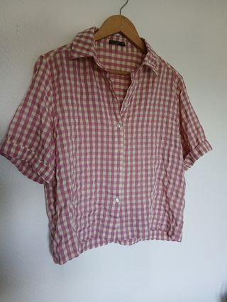 Blusa cuadros BOHO rosa-beige