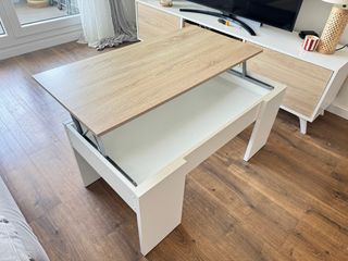 Mesa centro elevable - Blanco/Beige