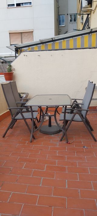 Mesa terraza metal gris - 4 sillas