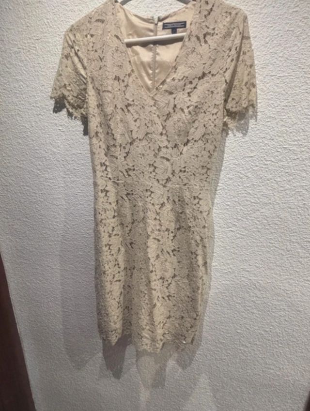 Vestido Tommy Hilfiger encaje beige talla S