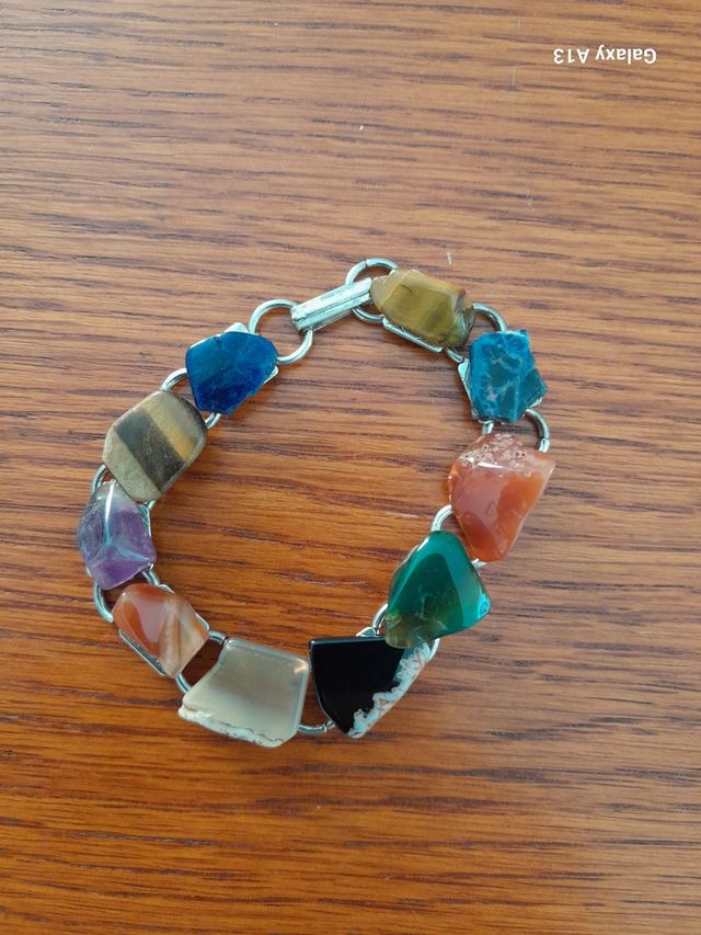 Braccialetto vintage anni 70 in acciaio e pietre