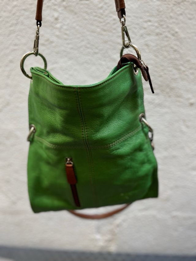 Bolso bandolera piel verde artesanía italiana