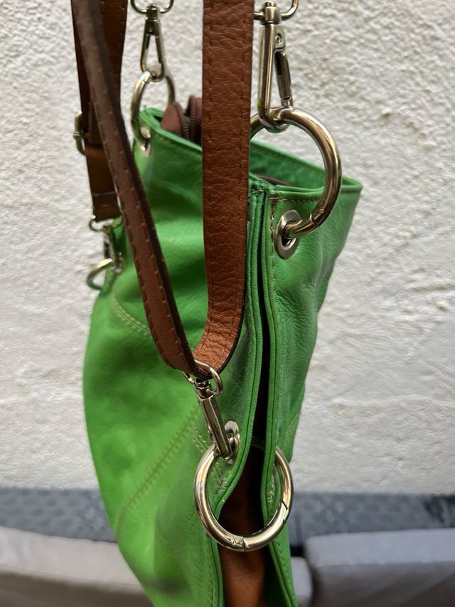 Bolso bandolera piel verde artesanía italiana