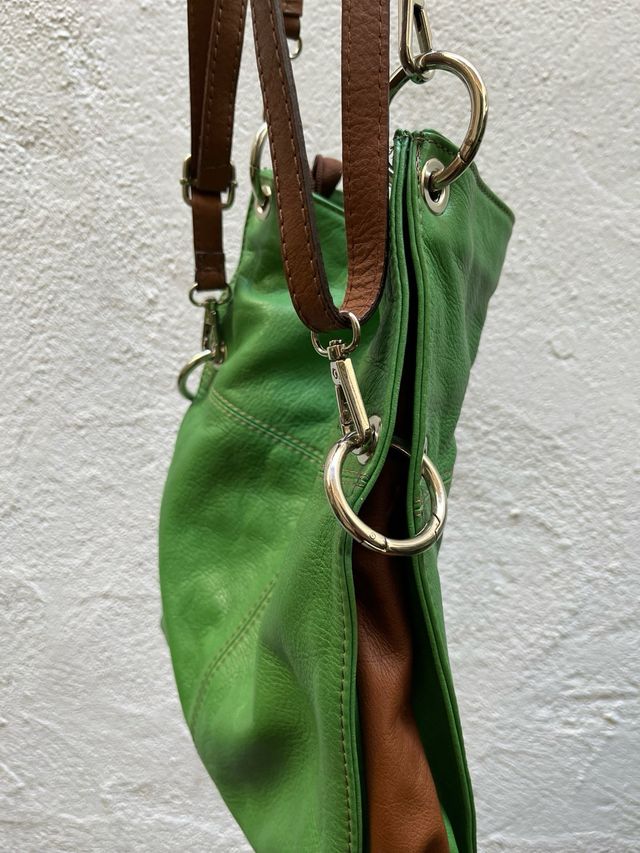 Bolso bandolera piel verde artesanía italiana
