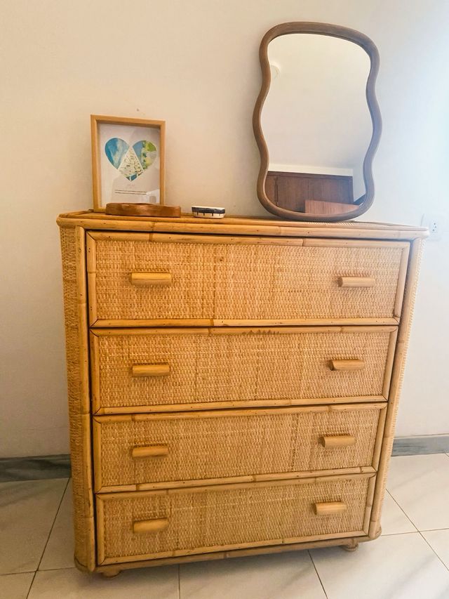 Mueble mimbre vintage 4 cajones