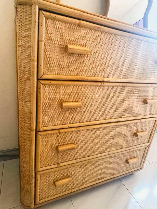 Mueble mimbre vintage 4 cajones
