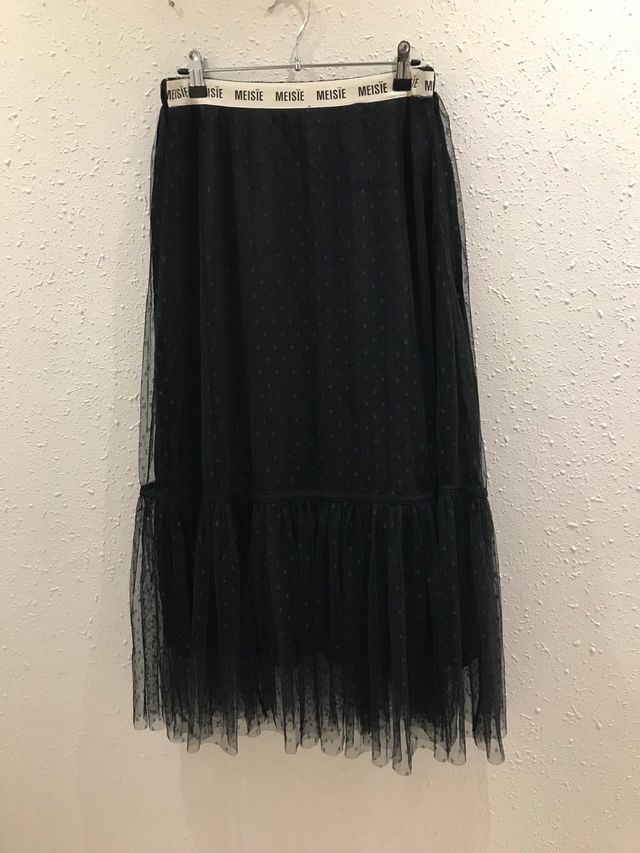 Falda midi negra lunares