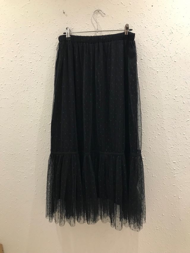 Falda midi negra lunares