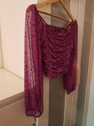 Camiseta lila lunares - manga larga