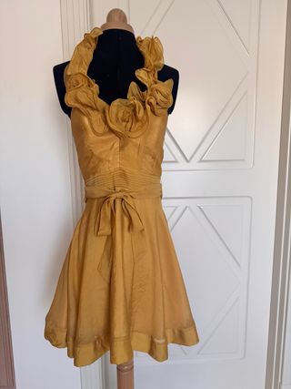 Vestido fiesta dorado corto talla XS