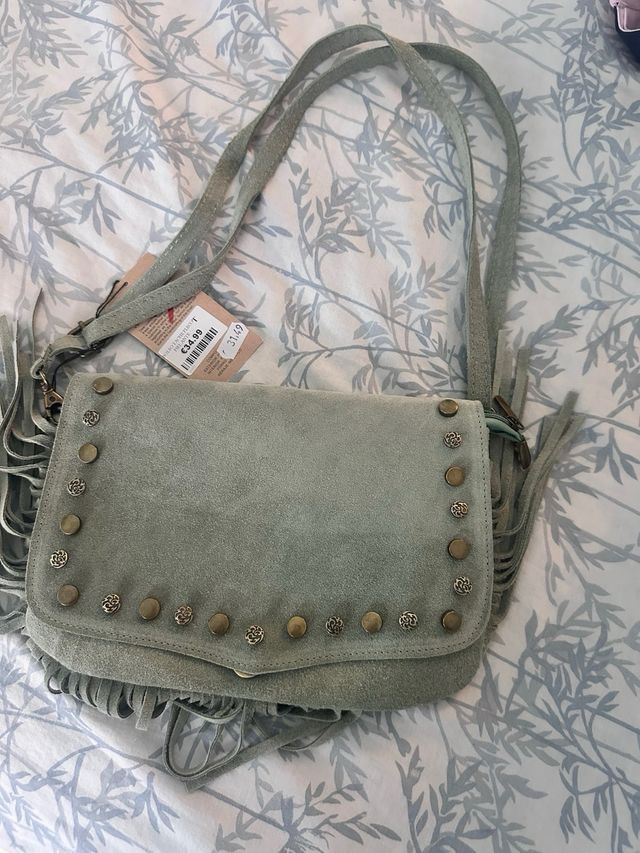 Bolso bandolera verde | flecos