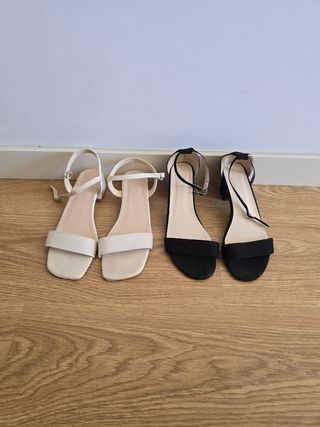 2 Sandalias tacón bajo blanco negro elegante cómod