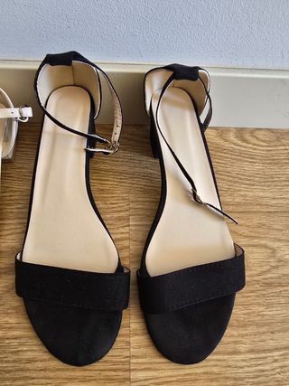 2 Sandalias tacón bajo blanco negro elegante cómod
