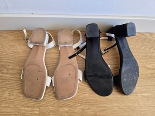 2 Sandalias tacón bajo blanco negro elegante cómod