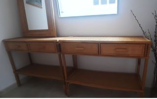2 Muebles mimbre + espejo