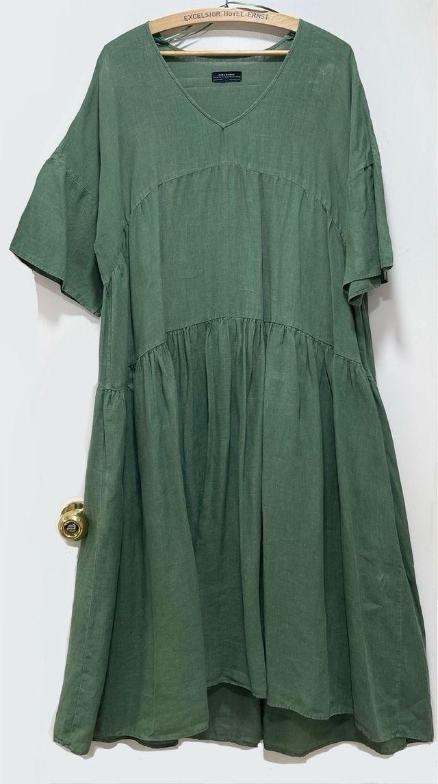 Vestido oversize Zara Lino Verde talla M