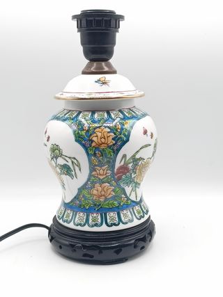 Lampara de mesa de ceramica y madera