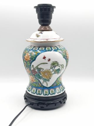 Lampara de mesa de ceramica y madera