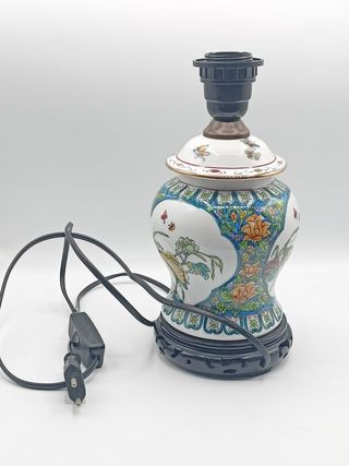 Lampara de mesa de ceramica y madera