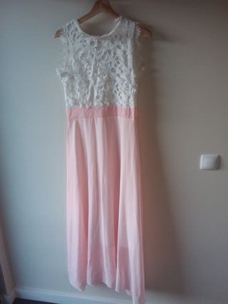 Vestido festa rosa bebé c renda, M