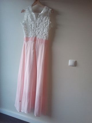 Vestido festa rosa bebé c renda, M