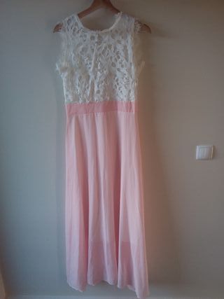 Vestido festa rosa bebé c renda, M