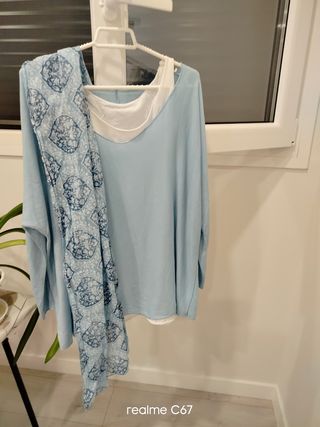 Conjunto 3 piezas: blusa+camiseta+pañuelo