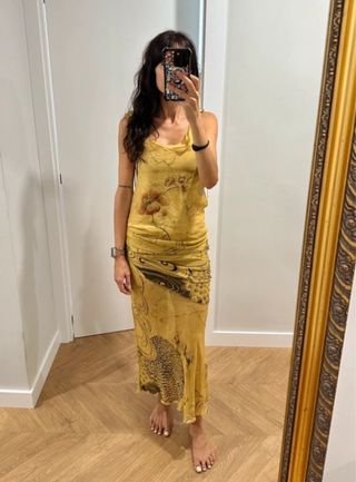 Vestido largo Zara amarillo estampado
