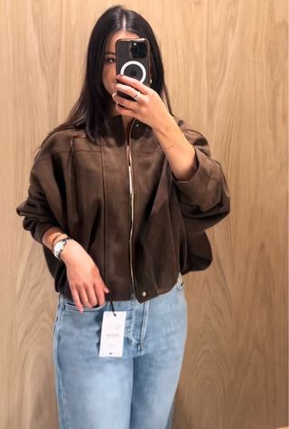 Chaqueta bomber ante marrón Zara