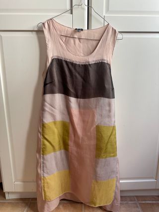 Vestido Jil Sander seda beige-amarillo