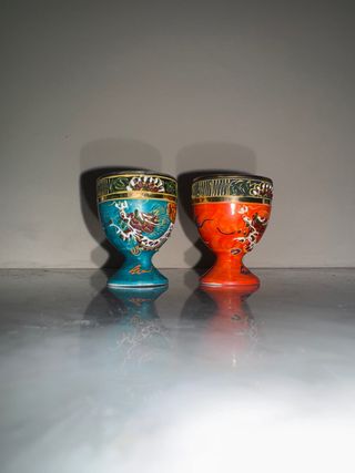 2 Portauova in Ceramica - Arancione e Turchese