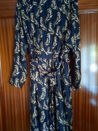 Vestido Mango estampado negro y beige - T-M