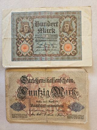 Lote de 2 Billetes Alemania (100 & 50 marcos) 