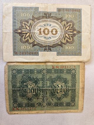 Lote de 2 Billetes Alemania (100 & 50 marcos) 
