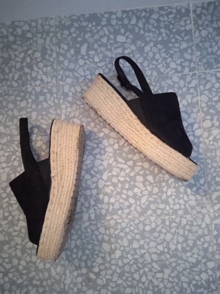 Sandalias esparto negras plataforma