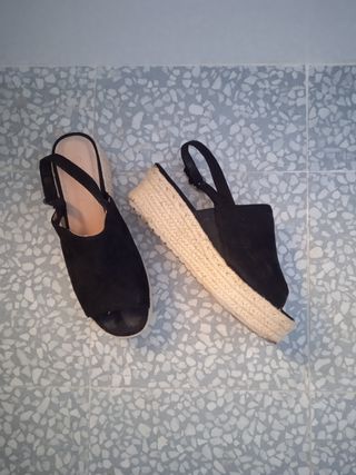 Sandalias esparto negras plataforma