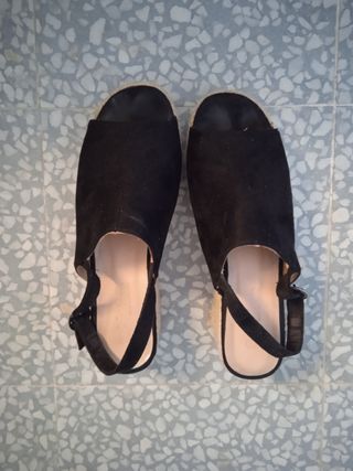 Sandalias esparto negras plataforma