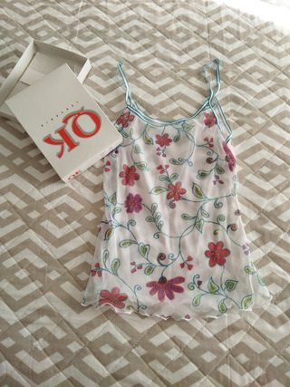 Camiseta encaje OK blanca